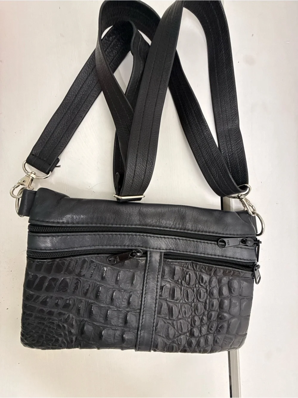 Black Croc-Texture Crossbody Bag - Men
